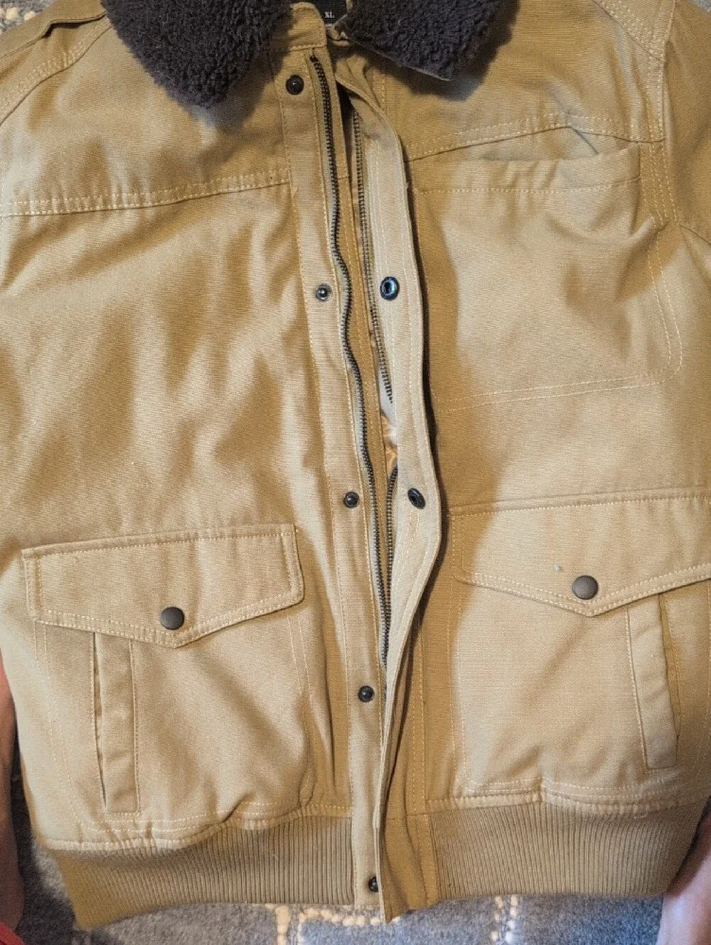 Treasure & Bond Tan Field Jacket with Dark Brown Sherpa Collar